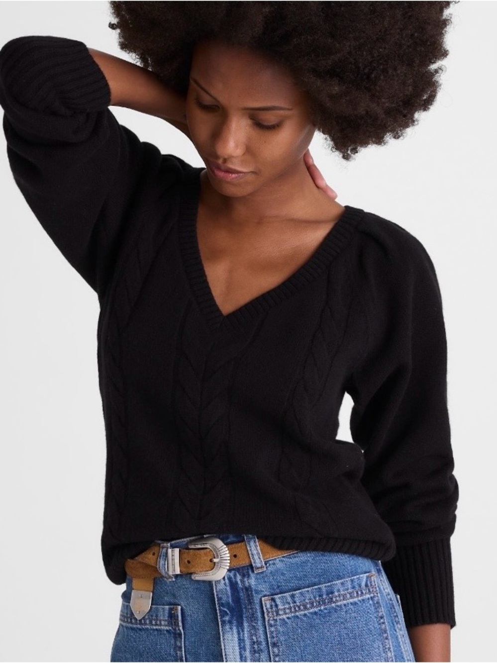 NWT Madewell V-Neck Pullover Sweater in Merino Wool, Black, Size XS